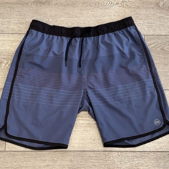 Travis Mathew Swim Trunks Men’s 32 Blue Board Shorts Bathing Suit Beach Striped - Picture 1 of 6